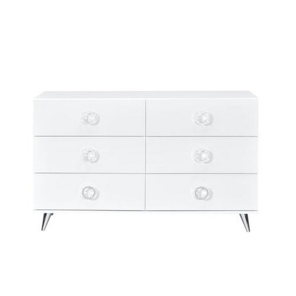 Dresser with 6 Drawers and Angled Metal Feet, White - View 3