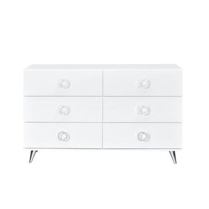 Dresser with 6 Drawers and Angled Metal Feet, White - View 3