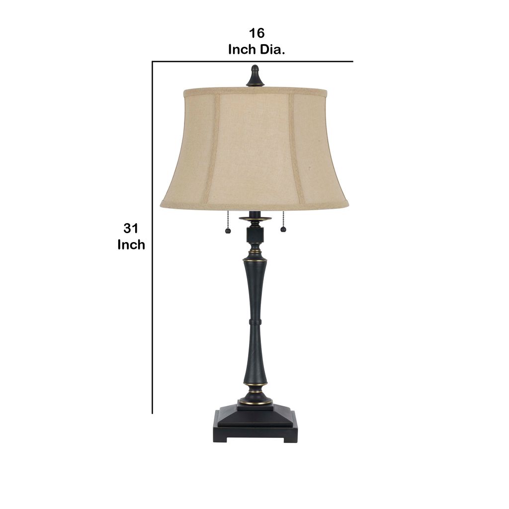Metal Body Table Lamp with Fabric Tapered Bell Shade, Beige and Black - View 5
