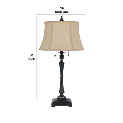 Metal Body Table Lamp with Fabric Tapered Bell Shade, Beige and Black - View 5