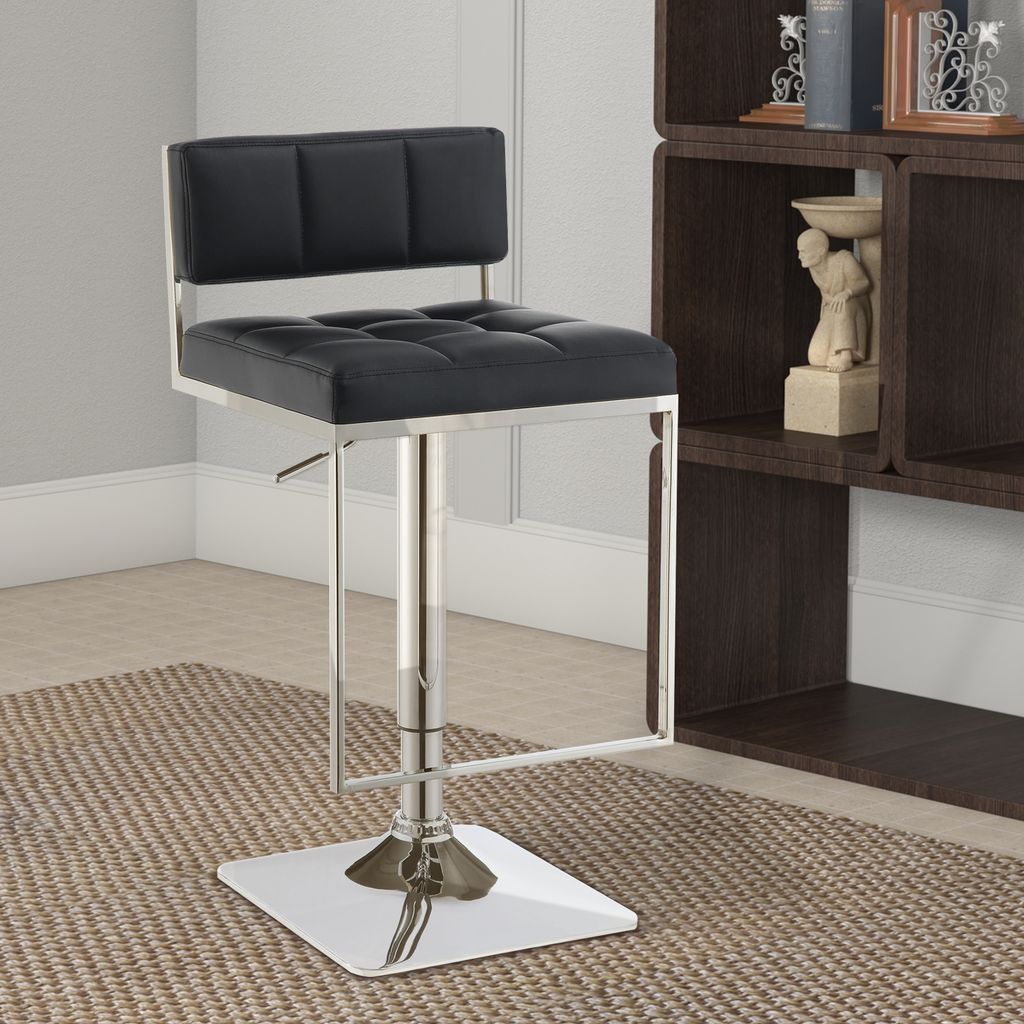 Adjustable Contemporary Metal Bar Stool, Black & Silver - View 6