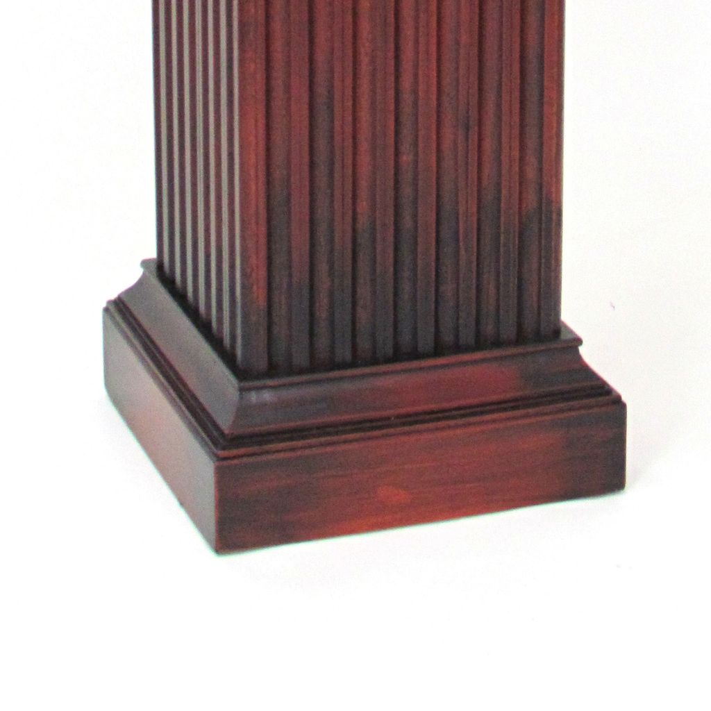 Square Shaped Column Pedestal with Reeded Design, Brown - View 4