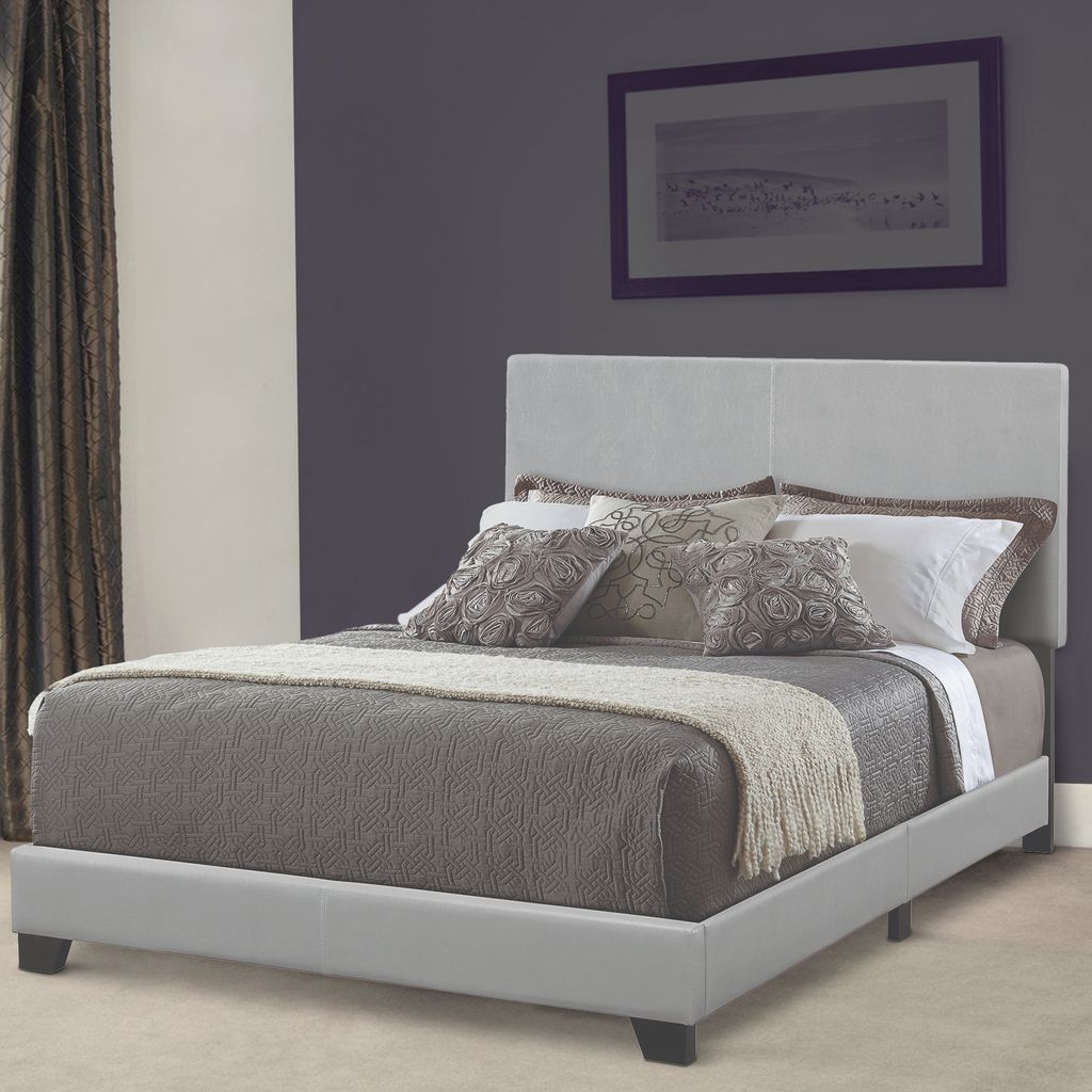 Leather Upholstered California King Size Platform Bed, Gray - View 6