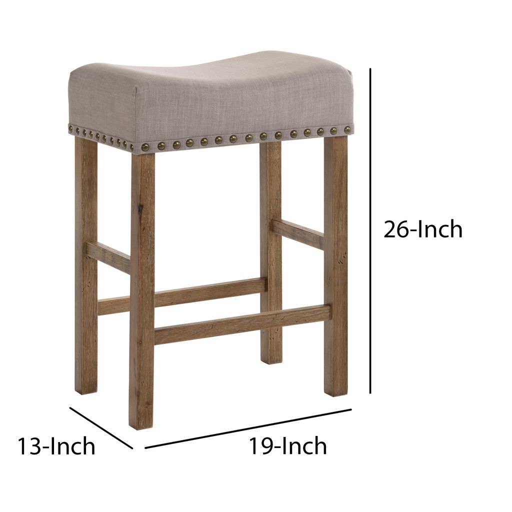 Fabric Upholstered Wooden Counter Height Stool,Set of 2,Brown and Gray - View 5