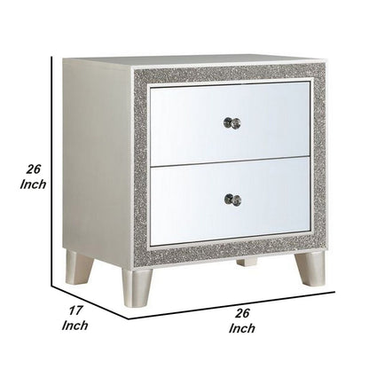 Nightstand with Mirrored Front 2 Drawers, Champagne Silver - View 6