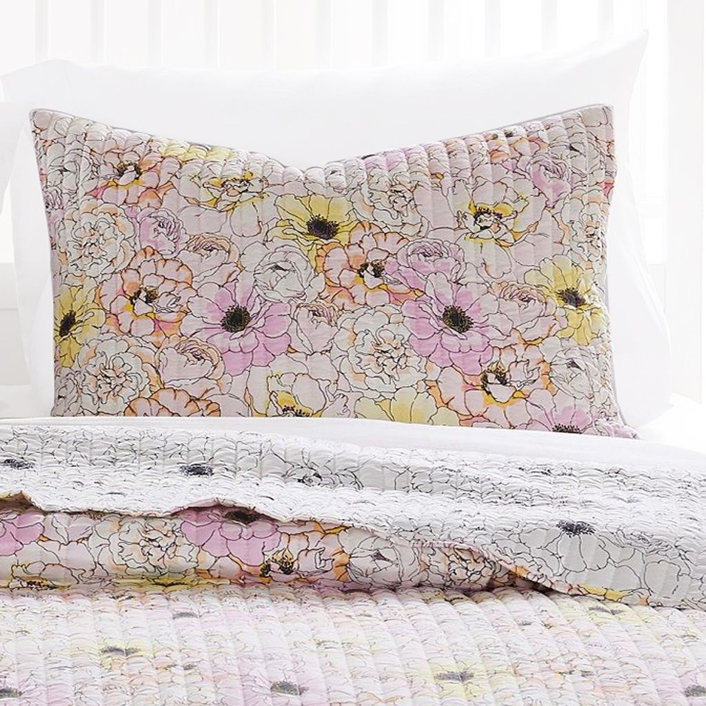 Milan 3 Piece Microfiber Blooming Flower Pattern Queen Quilt Set, White and Pink - View 4