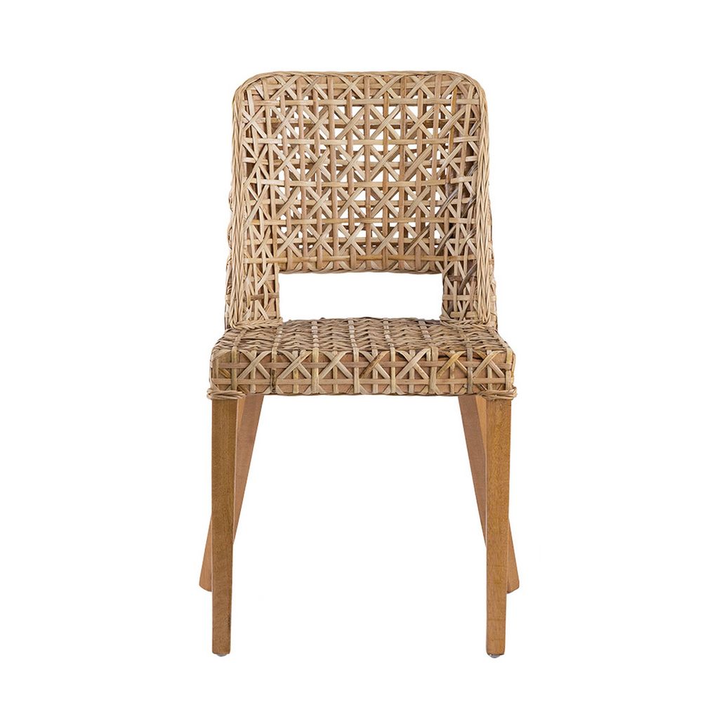 21 Inch Dining Side Chair, Woven Rattan Backrest, Wood Frame, Natural Brown - View 2