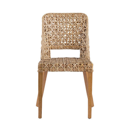 21 Inch Dining Side Chair, Woven Rattan Backrest, Wood Frame, Natural Brown - View 2