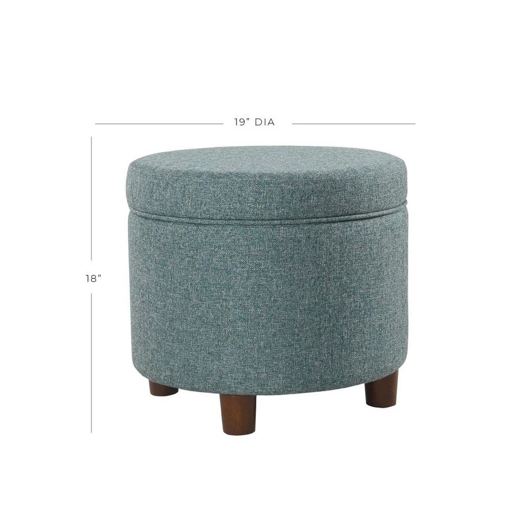 Fabric Upholstered Round Wooden Ottoman with Lift Off Lid Storage, Teal Blue - View 6