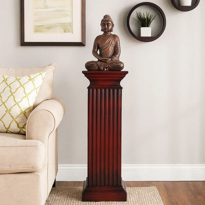 Square Shaped Column Pedestal with Reeded Design, Brown - View 7