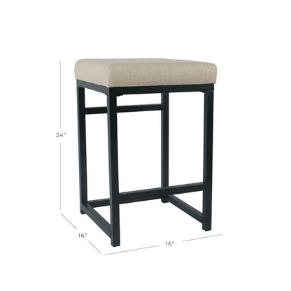 Open Back Metal Counter Stool with Fabric Upholstered Padded Seat, Beige and Black - View 6