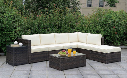 Aluminum Frame Patio Side Chair With Cushioned Seating, Ivory & Espresso Brown - View 2