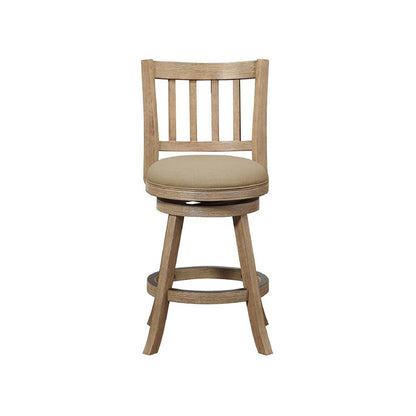 Adam 24 Inch Solid Wood Swivel Counter Stool, Slatted Back, Oat Brown - View 3