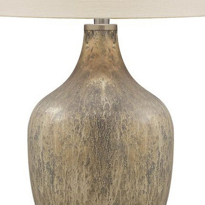 Mercury Glass Table Lamp with Drum Shade, Gold and Beige - View 3