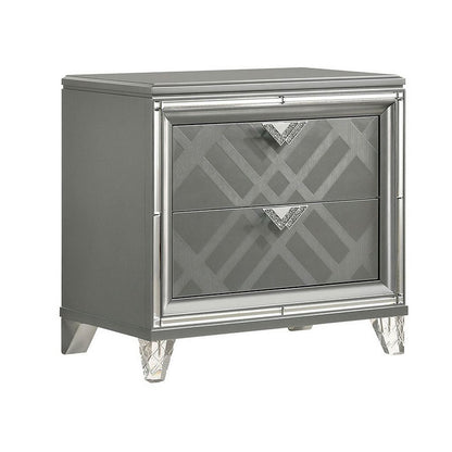 Nightstand with Embossed Pattern and Acrylic Legs, Gray