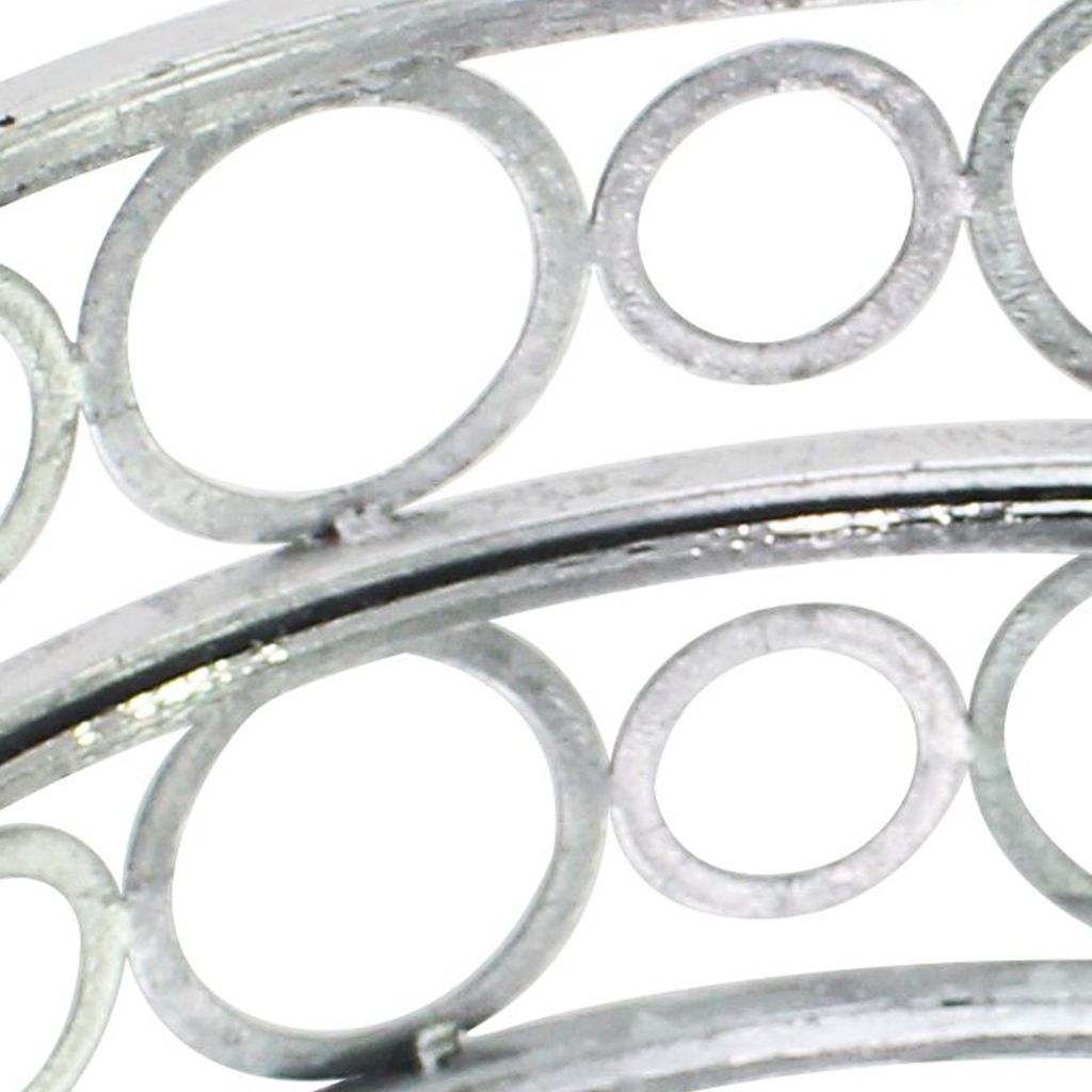 Round Metal Tray Set of 2 with Geometric Mirror Panel Inserts, Silver - View 4