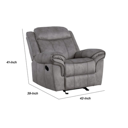 Fabric Upholstered Metal Reclining Club Chair with Center Console, Gray - View 5