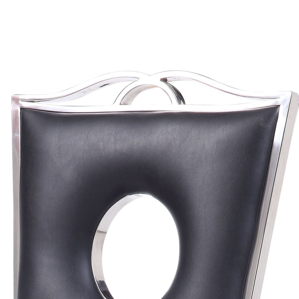 19 Inch Dining Side Chair, Faux Leather, Set of 2, Black, Silver - View 3