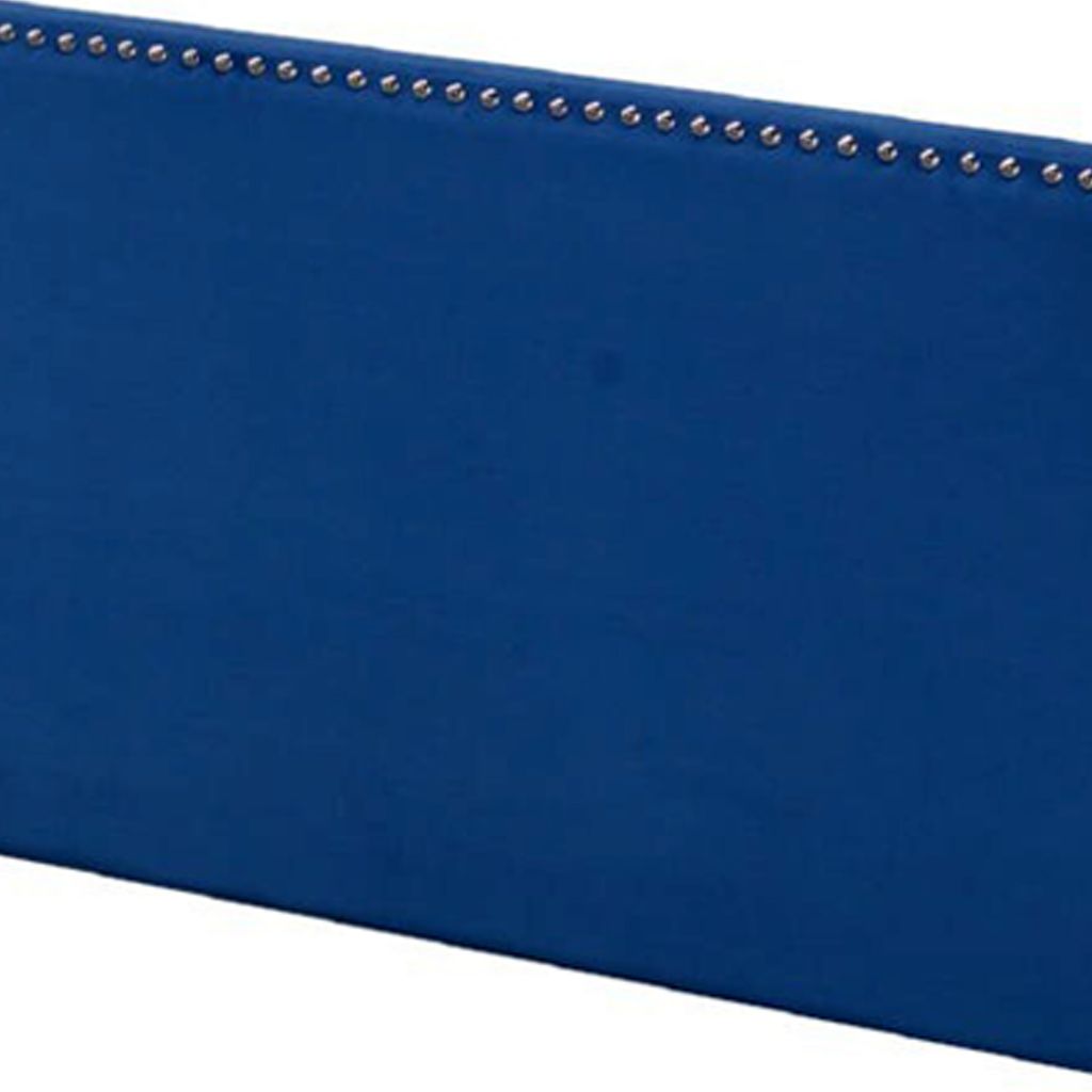 Queen Bed with Platform Style and Nailhead Trim, Blue - View 3