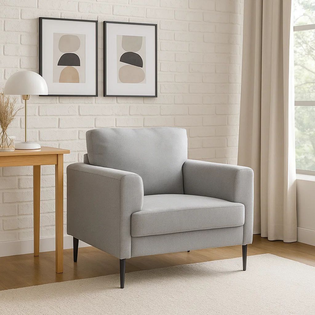 Chair with Fabric Upholstery and Sleek Metal Legs, Gray - View 7