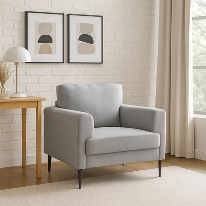 Chair with Fabric Upholstery and Sleek Metal Legs, Gray - View 7