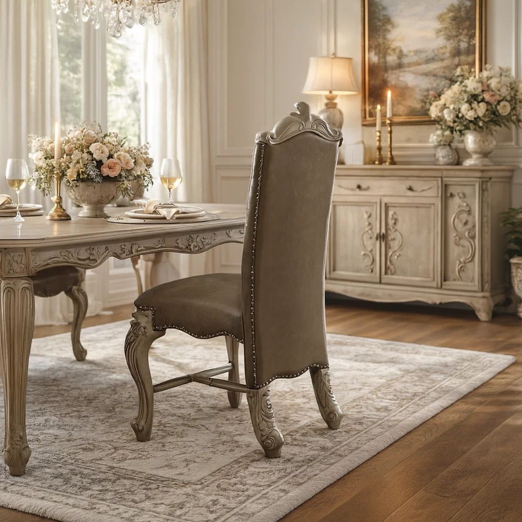 Faux Leather Upholstered Wooden Counter Height Chair with Nail head Trim, Gray and White, Set of Two - View 7