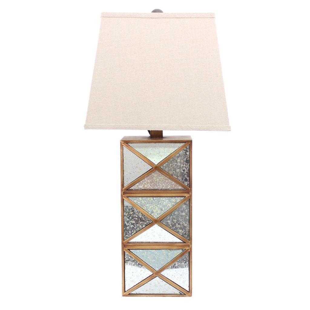 Metal Table Lamp Set of 2 with X Shape Design and Mirror Front,Multicolor