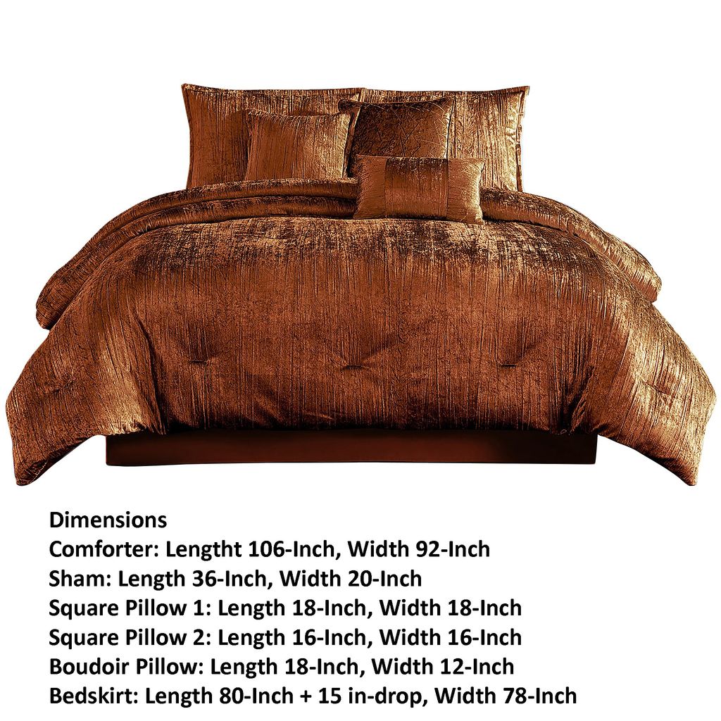 Jay 7 Piece King Comforter Set, Copper Polyester Velvet Deluxe Texture - View 5