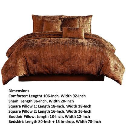 Jay 7 Piece King Comforter Set, Copper Polyester Velvet Deluxe Texture - View 5