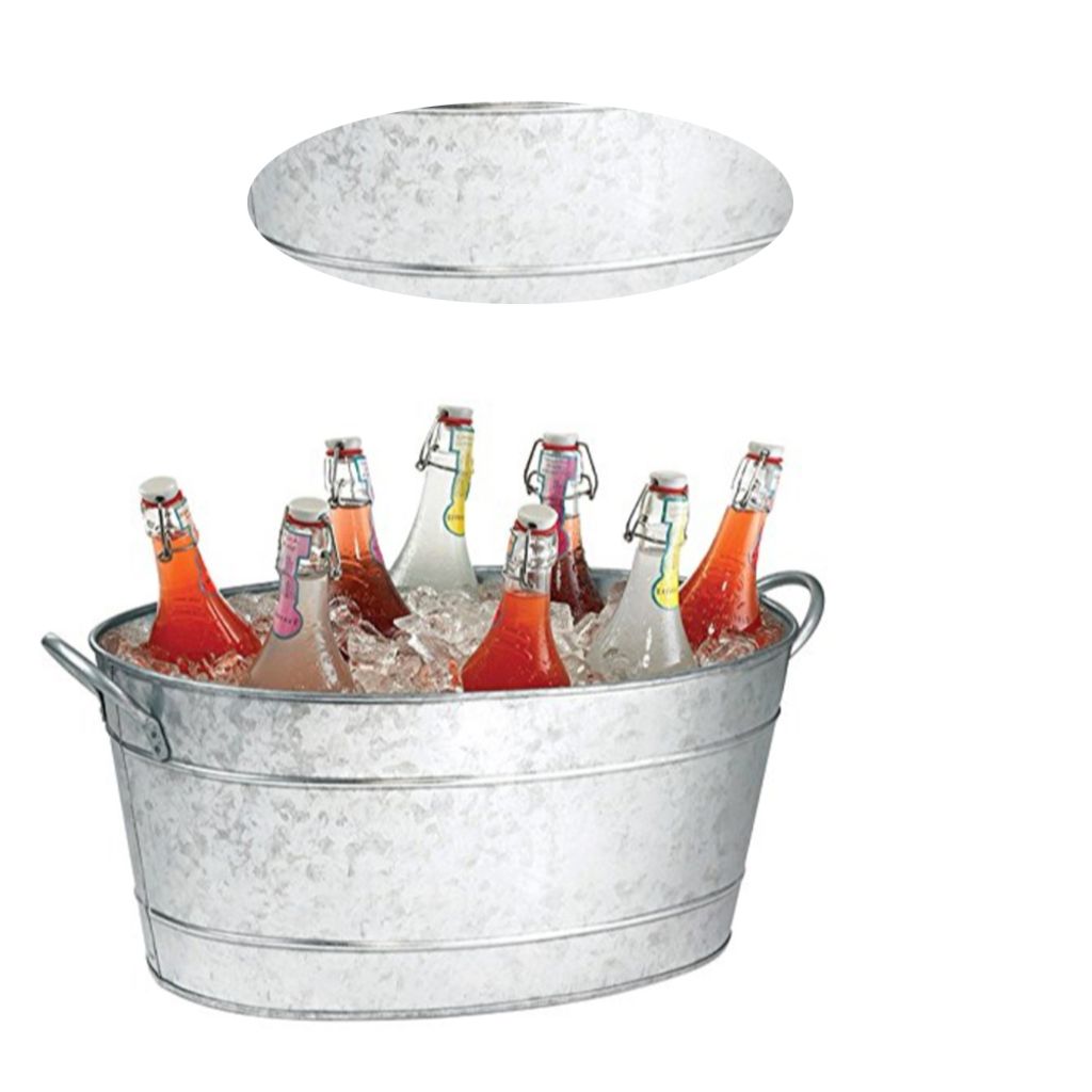 Lola 23 Inch Beverage Tub, Galvanized Antique Silver Steel, 2 Handles - View 4