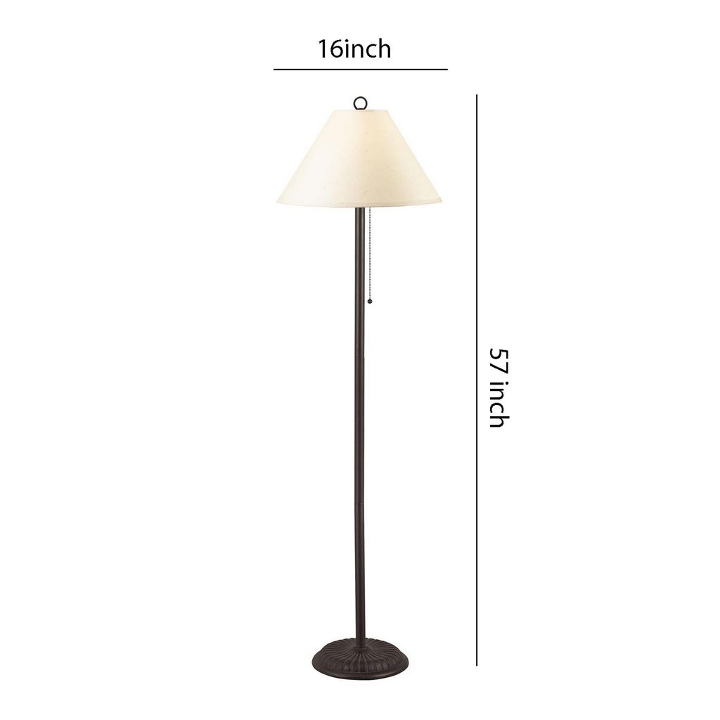 Metal Floor Lamp with Pull Chain Switch and Paper Shade, Off White and Black - View 5