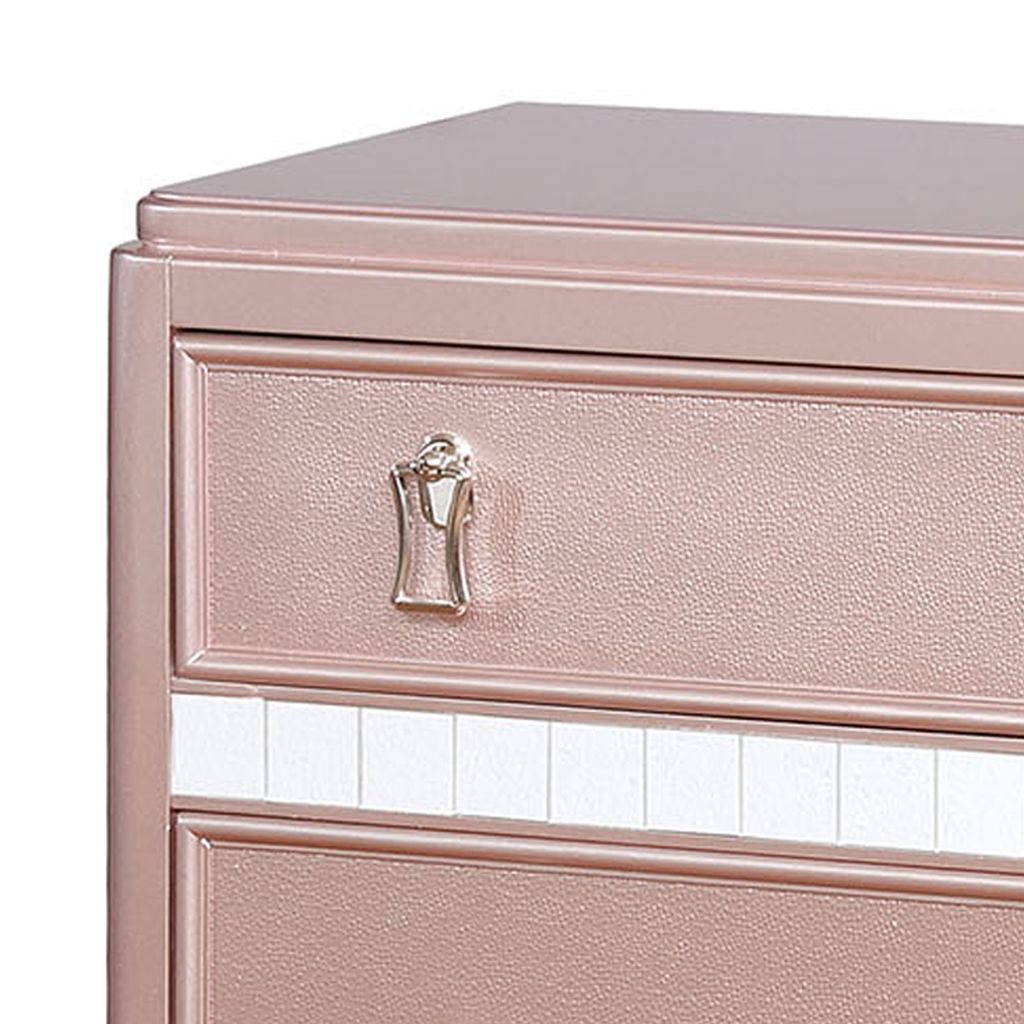 Contemporary Solid Wood Night Stand With Mirror Trim, Pink - View 3