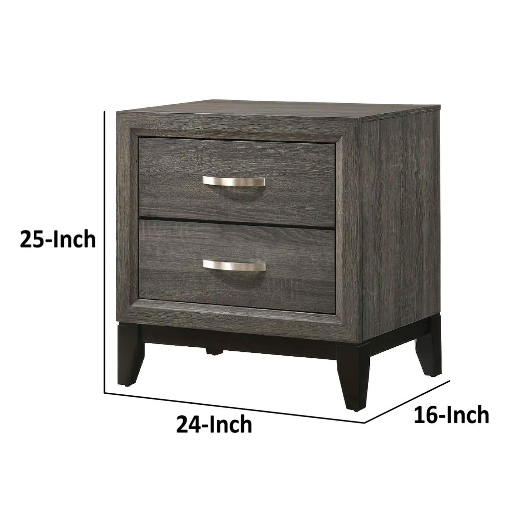 Mazie 25 Inch Modern 2 Drawer Nightstand, Metal Handle, Gray Foil Finish - View 5
