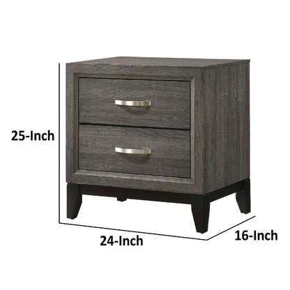 Mazie 25 Inch Modern 2 Drawer Nightstand, Metal Handle, Gray Foil Finish - View 5