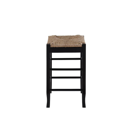 Chris 24 Inch Counter Stool with Wood Frame, Handwoven Rush Seat, Black - View 3