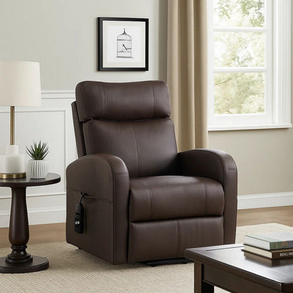 Power Lift Recliner Chair with Faux Leather and Wired Controller, Brown - View 7
