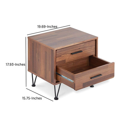 Contemporary 2 Drawers Wood Nightstand By Deoss, Brown - View 4
