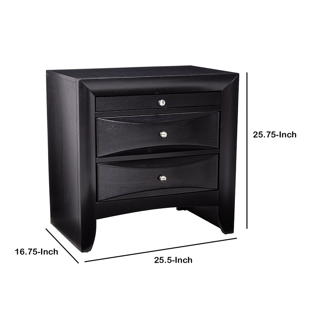 Wooden 2 Drawer Nightstand with tray, Black - View 5