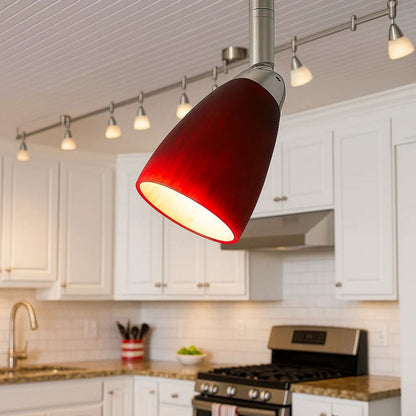 Hand Blown Glass Shade Track Light Head with Metal Frame, Red and Silver - View 7