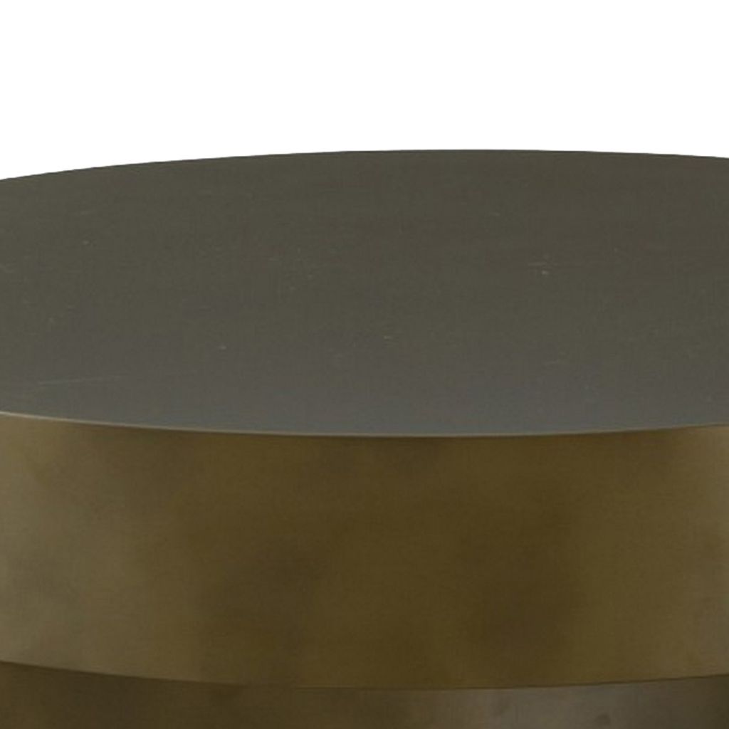 Contemporary Round Metal Coffee Table with Drum Base, Bronze - View 4