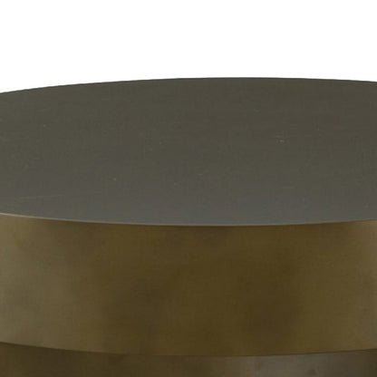 Contemporary Round Metal Coffee Table with Drum Base, Bronze - View 4