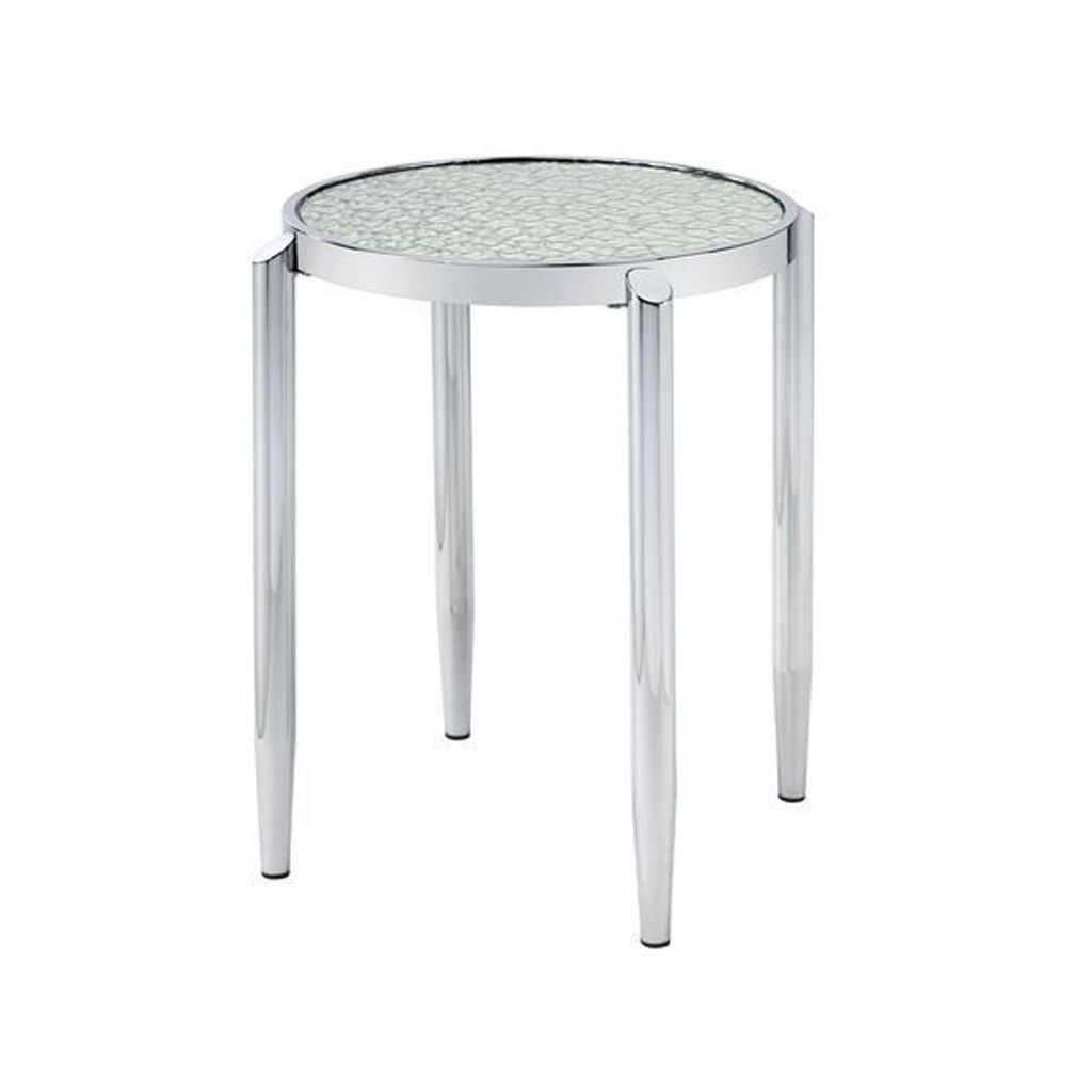 End Table with Tubular Rounded Legs and Frosted Glass Top, Silver - View 3