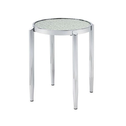 End Table with Tubular Rounded Legs and Frosted Glass Top, Silver - View 3
