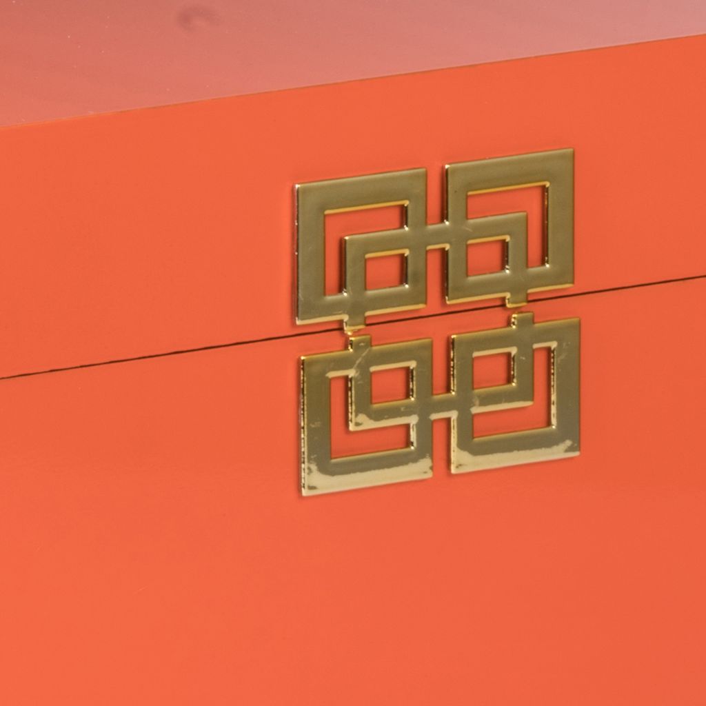 Neo 14, 11 Inch Set of 2 Decorative Boxes, Geometric Metal Accents, Orange - View 2