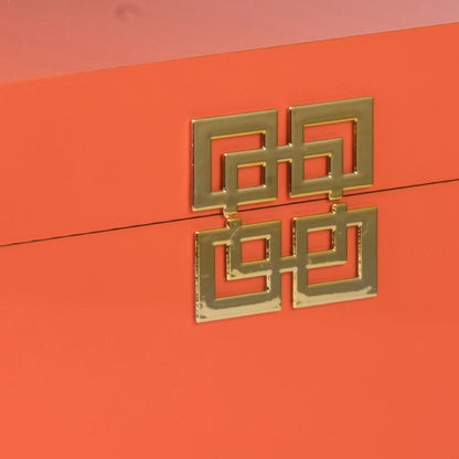 Neo 14, 11 Inch Set of 2 Decorative Boxes, Geometric Metal Accents, Orange - View 2