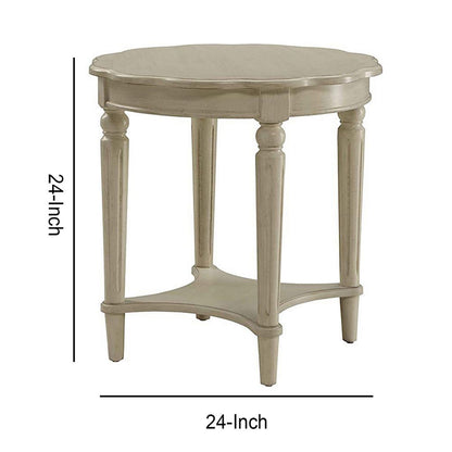 Fordon Round End Table, Scalloped Top, Antique White - View 5