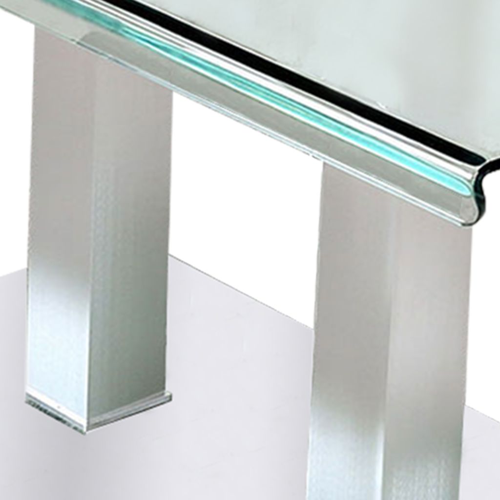 Metal and Glass Dining table with Dual Post Pedestal base, Chrome - View 5