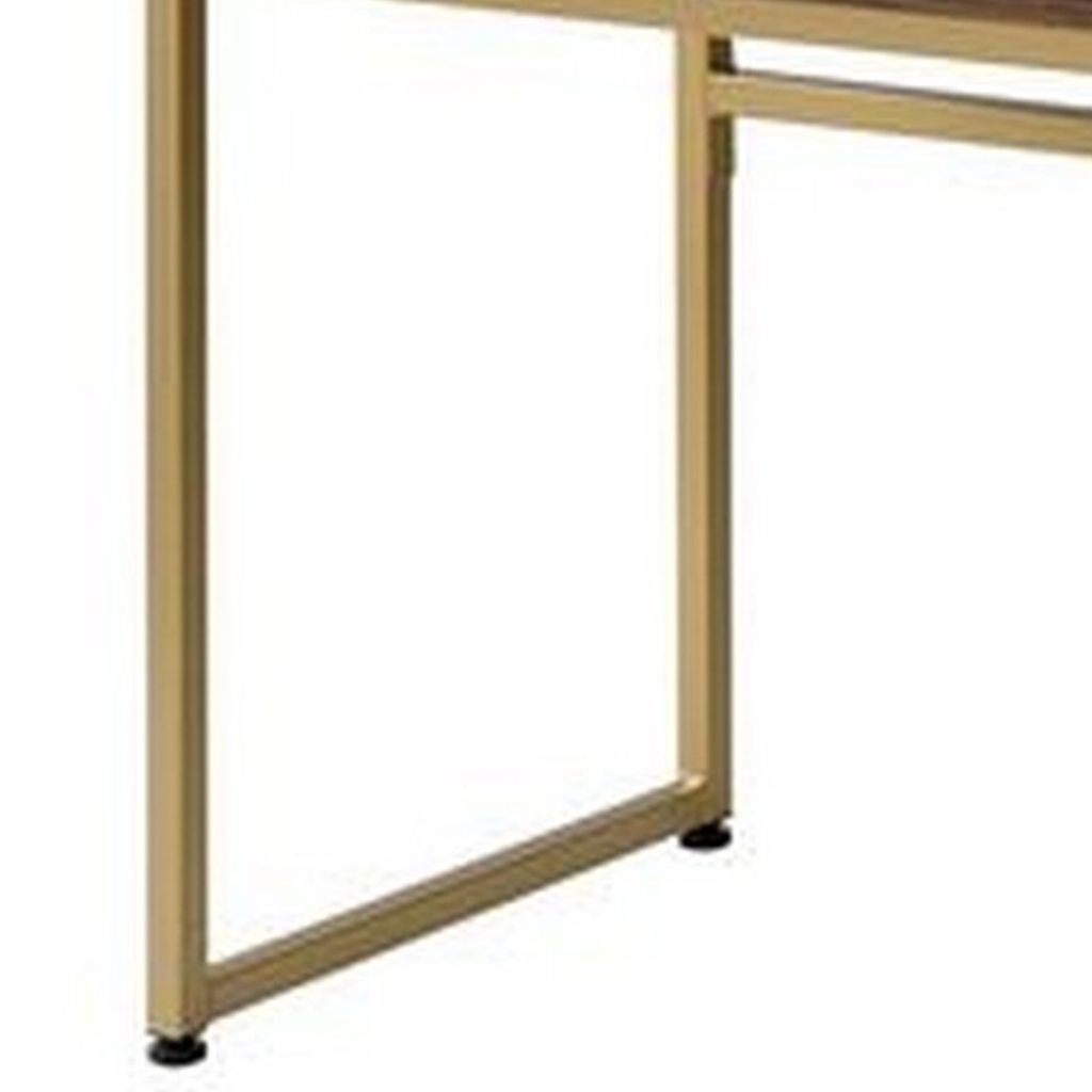 Vanity Desk with Mirror and Open Metal Frame, Brown and Gold - View 5
