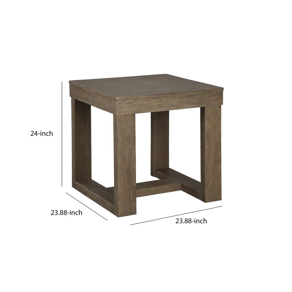 Grained Wooden Frame End Table with Trestle Base, Taupe Brown - View 6