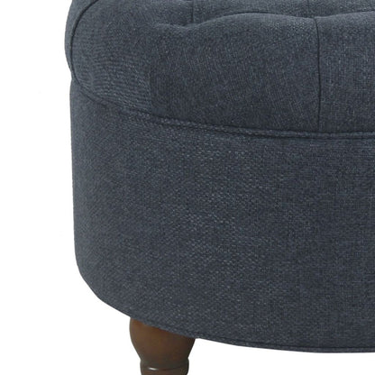 Fabric Upholstered Wooden Ottoman with Tufted Lift Off Lid Storage, Navy Blue - View 4